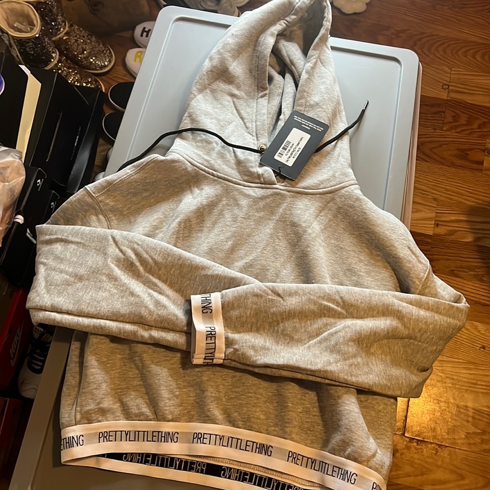 Pretty little thing grey cropped hoodie